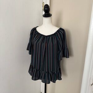 Ann Taylor Loft Outlet Striped Peplum Blouse S
Orange Blue Black White